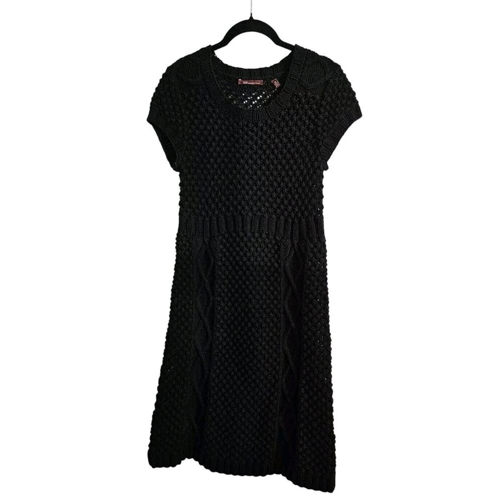 525 America Womens Size M Dress Black Open Knit Cable Knit Short Sleeve